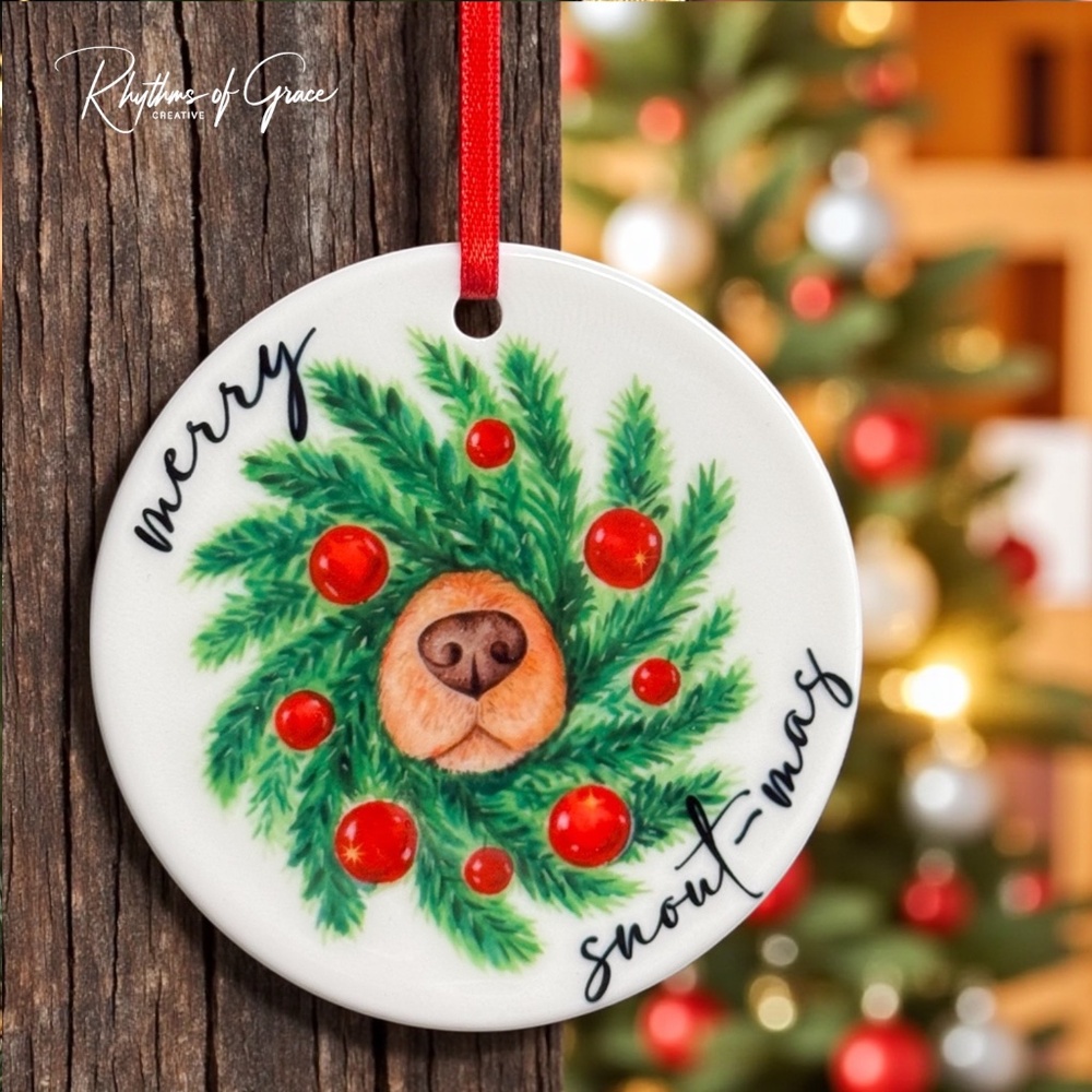 Merry Snout-mas Christmas Ornament, Customizable Cheeky Dog Lover's Holiday Gift